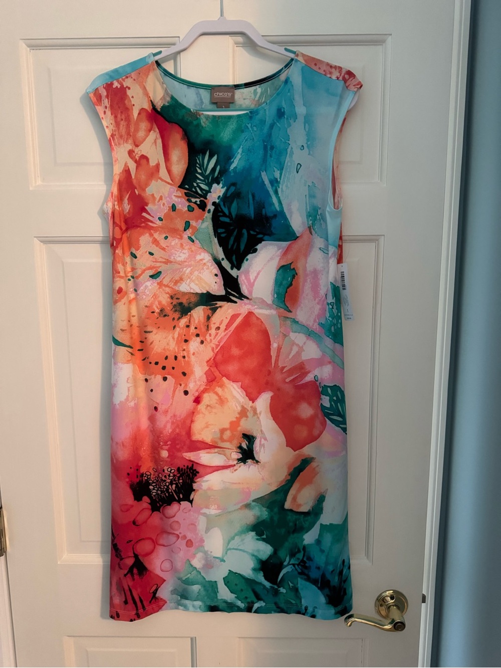 Chico's Teal & Aqua Floral Watercolor Dress